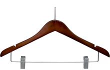 17" Cherry Wood Anti-Theft Combo Hanger W/ Clips & Notches