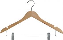 17" Natural Wood Combo Hanger W/ Clips & Notches