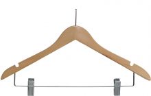 17" Natural Wood Anti-Theft Combo Hanger W/ Clips & Notches