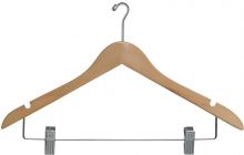 17" Natural Wood Anti-Theft Combo Hanger W/ Clips & Notches