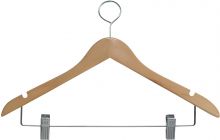 17" Natural Wood Anti-Theft Combo Hanger W/ Clips & Notches