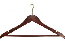 17" Walnut Wood Anti-Theft Suit Hanger W/ Suit Bar & Notches