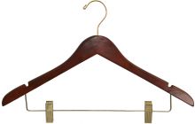 17" Walnut Wood Combo Hanger W/ Clips & Notches