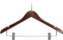 17" Walnut Wood Anti-Theft Combo Hanger W/ Clips & Notches