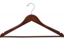 17" Walnut Wood Suit Hanger W/ Suit Bar & Notches