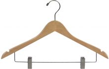 17" Natural Wood Combo Hanger W/ Clips & Notches