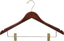 17" Walnut Wood Combo Hanger W/ Clips & Notches