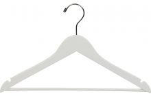 17" White Wood Suit Hanger W/ Suit Bar & Notches