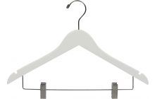 17" White Wood Combo Hanger W/ Clips & Notches