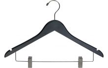 17" Black Wood Combo Hanger W/ Clips & Notches