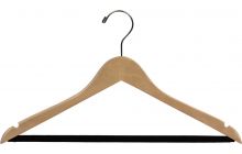 17" Natural Wood Suit Hanger W/ Flocked Bar & Notches