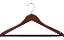 17" Walnut Wood Suit Hanger W/ Flocked Bar & Notches