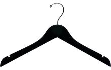 17" Black Flocked Wood Top Hanger W/ Notches