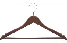 17" Rubber Coated Walnut Wood Suit Hanger W/ Suit Bar & Notches