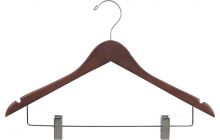 17" Rubber Coated Walnut Wood Combo Hanger W/ Clips & Notches