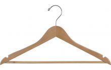 17" Rubber Coated Natural Wood Suit Hanger W/ Suit Bar & Notches
