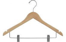 17" Rubber Coated Natural Wood Combo Hanger W/ Clips & Notches