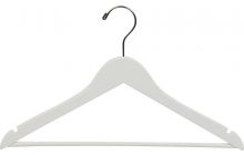 17" Rubber Coated White Wood Suit Hanger W/ Suit Bar & Notches