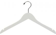 17" Rubber Coated White Wood Top Hanger W/ Notches