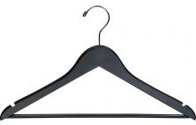 17" Rubber Coated Black Wood Suit Hanger W/ Suit Bar & Notches