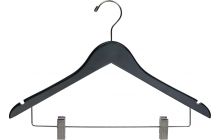 17" Rubber Coated Black Wood Combo Hanger W/ Clips & Notches