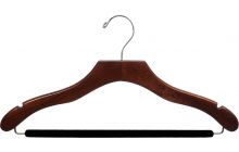 17" Walnut Wood Suit Hanger W/ Flocked Bar & Notches