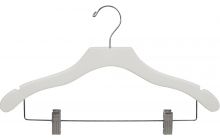 17" White Wood Combo Hanger W/ Clips & Notches