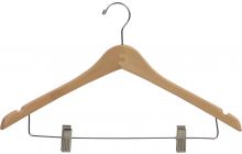 17" Natural Wood Combo Hanger W/ Clips & Notches