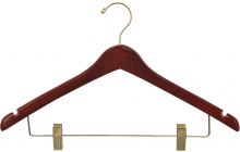 17" Walnut Wood Combo Hanger W/ Clips & Notches
