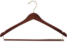 17" Walnut Wood Suit Hanger W/ Locking Bar & Notches