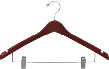 17" Walnut Wood Combo Hanger W/ Clips & Notches