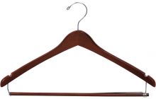 17" Walnut Wood Suit Hanger W/ Locking Bar & Notches