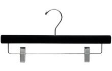 14" Black Flocked Wood Bottom Hanger W/ Clips