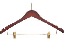 17" Walnut Wood Anti-Theft Combo Hanger W/ Clips & Notches