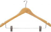 17" Natural Wood Anti-Theft Combo Hanger W/ Clips & Notches