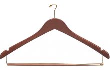 17" Walnut Wood Anti-Theft Suit Hanger W/ Locking Bar & Notches