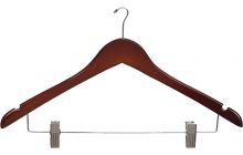 17" Walnut Wood Anti-Theft Combo Hanger W/ Clips & Notches