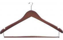 17" Walnut Wood Anti-Theft Suit Hanger W/ Locking Bar & Notches