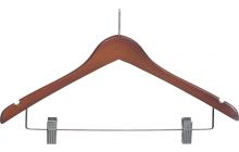 17" Walnut Wood Anti-Theft Combo Hanger W/ Clips & Notches