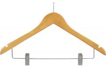 17" Natural Wood Anti-Theft Combo Hanger W/ Clips & Notches