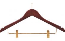 17" Walnut Wood Anti-Theft Combo Hanger W/ Clips & Notches