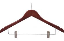 17" Walnut Wood Anti-Theft Combo Hanger W/ Clips & Notches