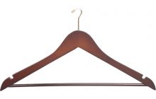 17" Walnut Wood Anti-Theft Suit Hanger W/ Suit Bar & Notches