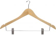 17" Natural Wood Anti-Theft Combo Hanger W/ Clips & Notches