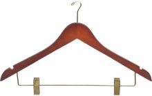 17" Walnut Wood Anti-Theft Combo Hanger W/ Clips & Notches