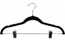 17" Black Flocked Plastic Combo Hanger W/ Clips & Notches