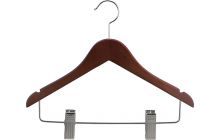 14" Walnut Wood Combo Hanger W/ Clips & Notches