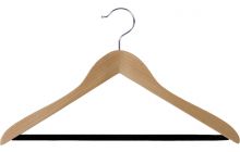 17" Natural Wood Suit Hanger W/ Flocked Bar