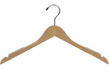 15.5" Natural Wood Top Hanger W/ Notches & Rubber Strips