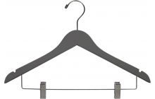 17" Rubber Coated Gray Wood Combo Hanger W/ Clips & Notches